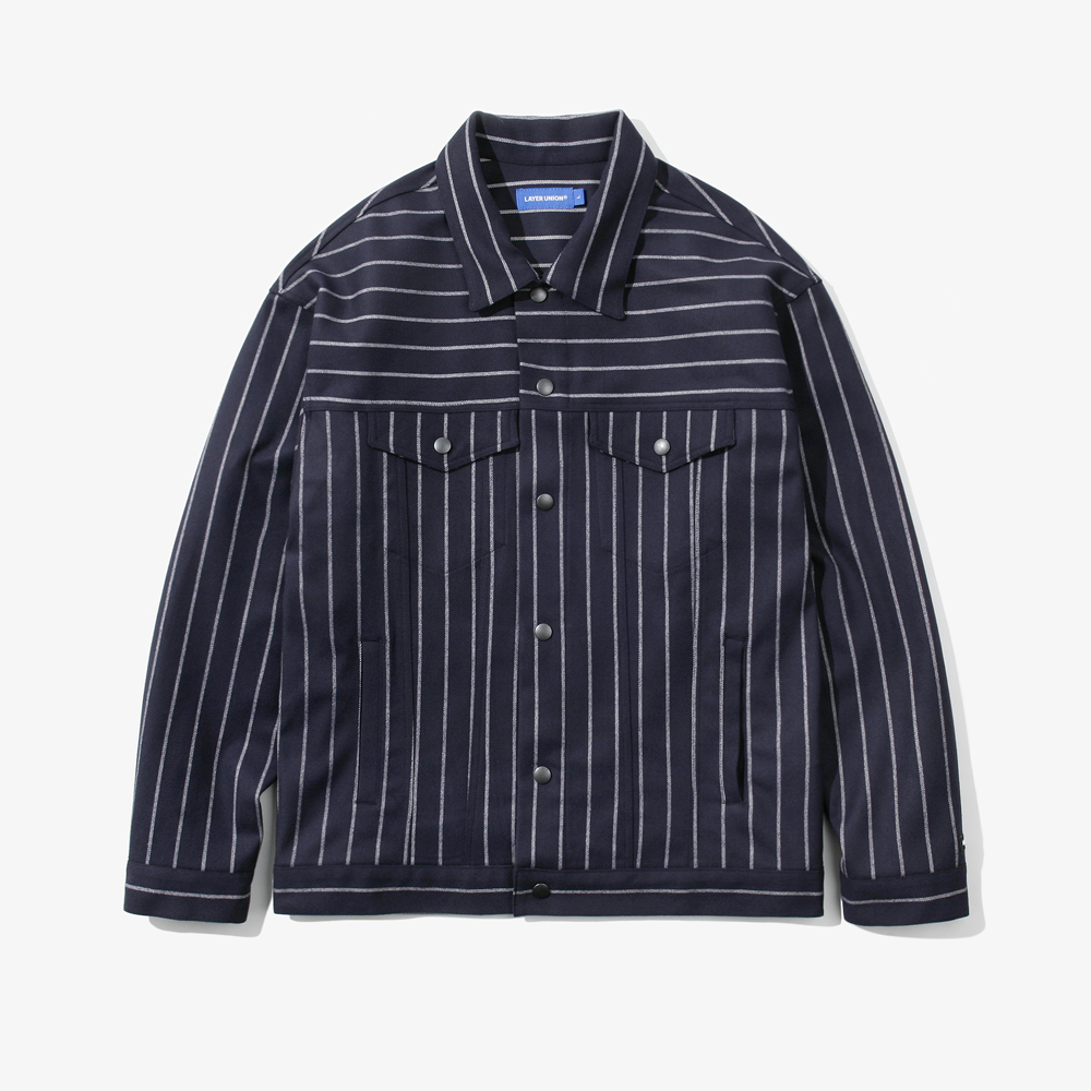 SNAP STRIPE TRUCKER JACKET NAV